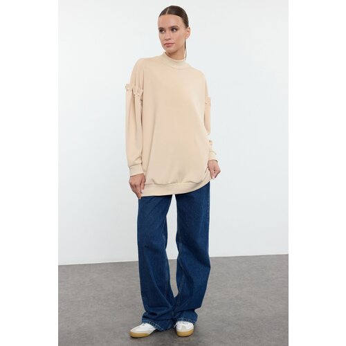 Trendyol Beige Pearl Detailed Sweatshirt Slike