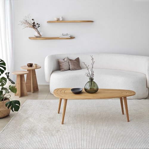 Hanah home Police iz masivnega hrasta v naravni barvi v kompletu 2 ks 100 cm Wavy – Cene