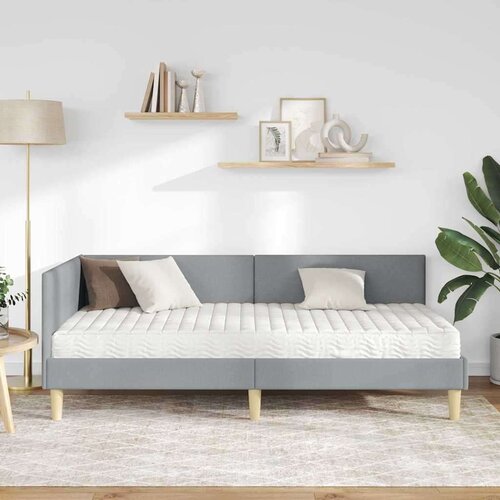  Kutni krevetni okvir s madracem 2 pcs Svijetlo siva tkanina Slike