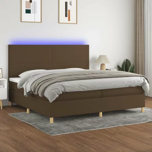  Box spring postelja z vzmetnico LED temno rjava 200x200cm blago, (20896751)
