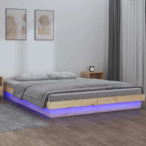  LED okvir kreveta 150 x 200 cm veliki bračni od masivnog drva Cene