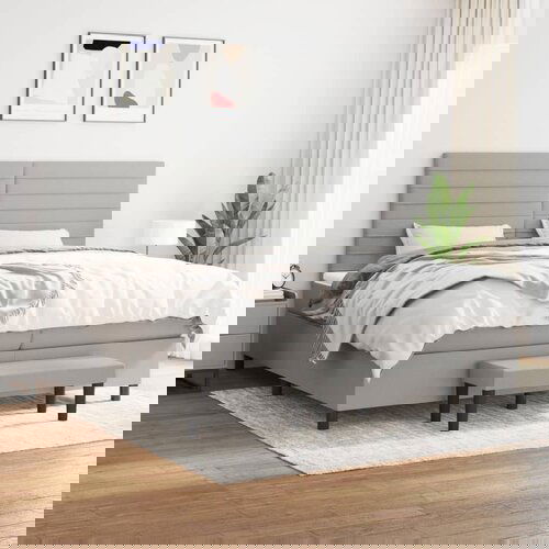 The Living Store Box spring postelja z vzmetnico svetlo siva 200x200 cm blago - Box Spring Postelja, (21521232) Cene