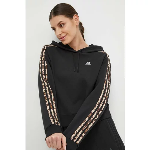 Adidas Pamučna dukserica za žene, boja: crna, s kapuljačom, s aplikacijom