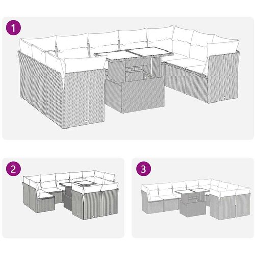 VidaXL 10-dijelni set vrtnih sofa s jastucima bež od poliratana Slike