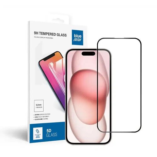 Blue Star 5D kaljeno staklo - za iPhone 16 / iPhone 15 (full glue) crno Cijene
