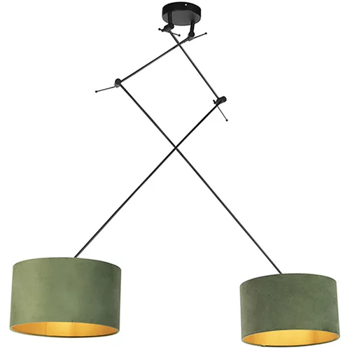 QAZQA Viseča svetilka z žametnimi odtenki zelena z zlatom 35 cm - Blitz II črna