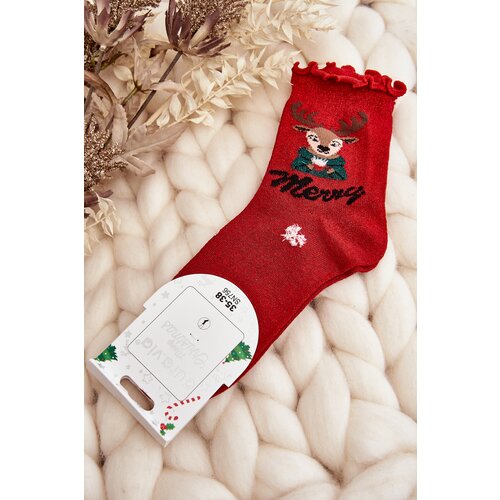 Kesi Women's Shiny Christmas Socks with Red Reindeer Cene