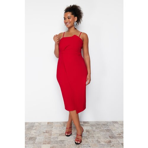 Trendyol Curve Red Fitted Asymmetric Cut Woven Dress Slike
