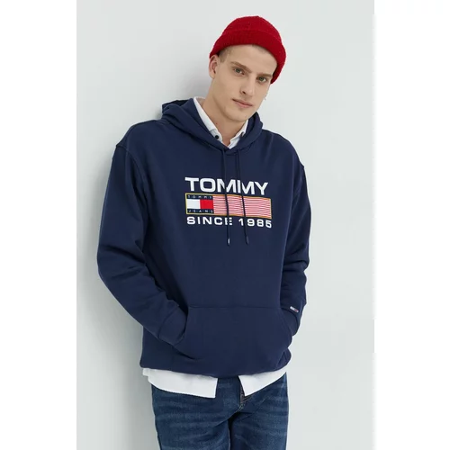 Tommy Jeans Pamučna dukserica za muškarce, boja: tamno plava, s kapuljačom, s aplikacijom