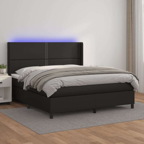  Krevet box spring s madracem LED crni 160x200cm od umjetne kože Slike