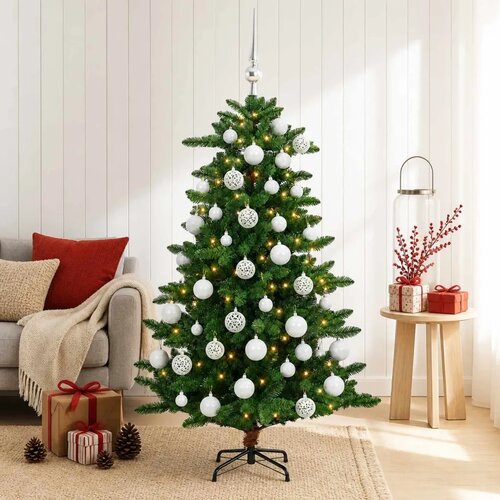  Umjetno božićno drvce s kuglicama 120 cm 150 LED lampica - 120 cm s LED žaruljama i bijelim kuglicama Cijene