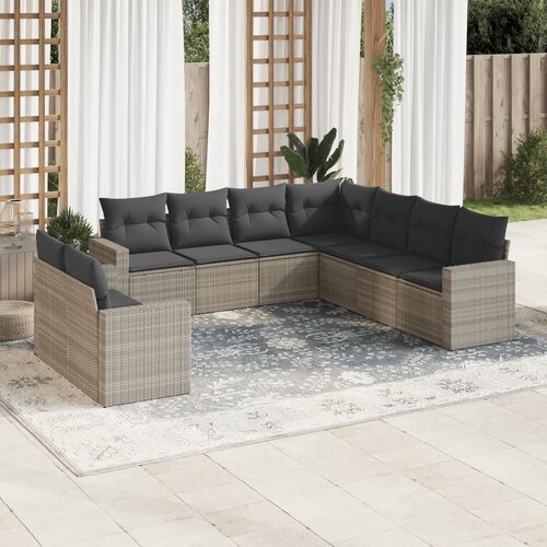 VidaXL 9-dijelni set vrtnih sofa od poliratana s jastucima svjetlosivi Slike