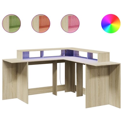 Maison Chic Pisalna miza - pisarniška miza - Računalniška miza z LED lučkami sonoma hrast 152x152x91 cm inž. les, (21785285) Cene