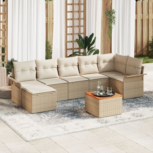 VidaXL 8-dijelni set vrtnih sofa s jastučićima Bež Poli Ratan Akacija Slike