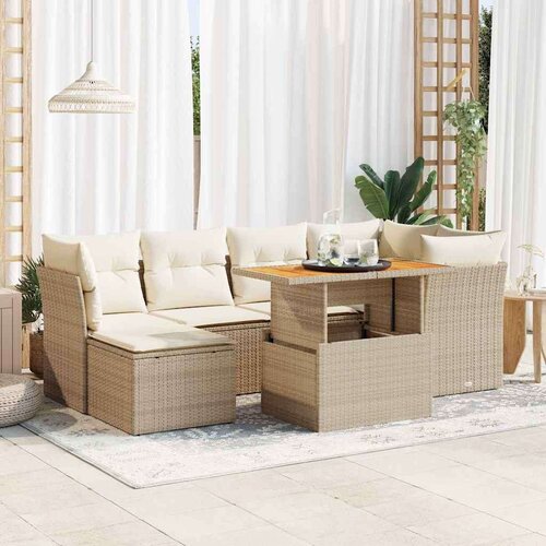 vidaXL 7-dijelni set vrtnih sofa od poliratana s jastucima bež Cijene