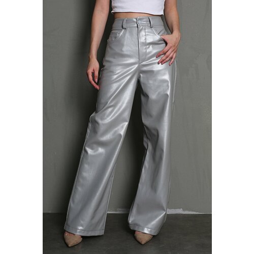 Madmext Silver Leather Basic Women's Trousers Slike