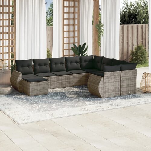 vidaXL 10-dijelni set vrtnih sofa od poliratana s jastucima sivi Cijene