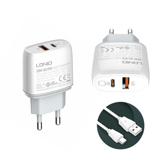  Kucni punjac LDNIO A2424C, PD 20W, QC3.0 18W, sa Type C kablom beli Cene