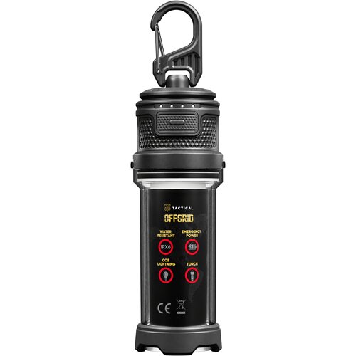 TACTICAL OffGrid LED svetilka s prenosno baterijo in karabinom črne barve Slike