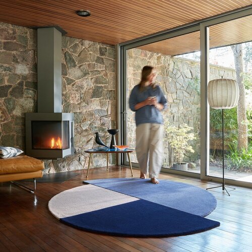 Flair Rugs Modra ročno tkana volnena okrogla preproga &amp;oslash; 150 cm Mia Segment &amp;ndash; Slike