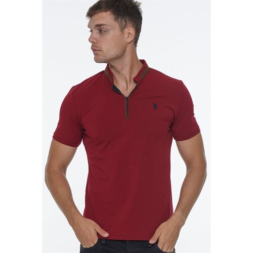 Dewberry T8571 ZIPPER MEN&amp;#039;S T-SHIRT-BURGUNDY Slike