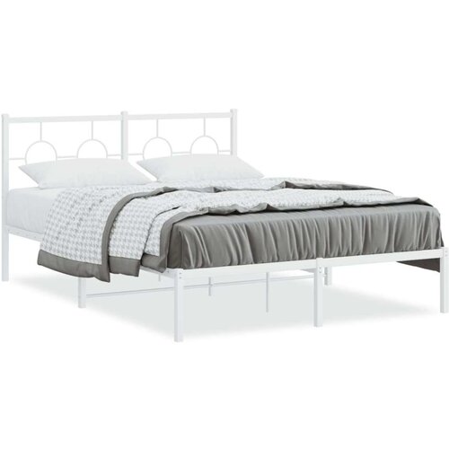 Metalni okvir za krevet s uzglavljem bijeli 135x190 cm Slike