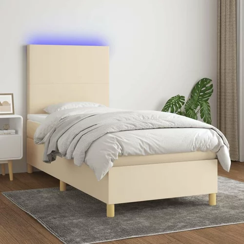  Box spring postelja z vzmetnico LED krem 90x190 cm blago, (20789946)