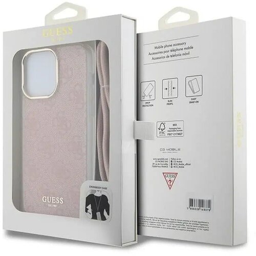  Originalna GUESS Hardcase GUHCP15SHC4SEP torbica za iPhone 15/14/13 (Crossbody Cord 4G Print / roza) Slike