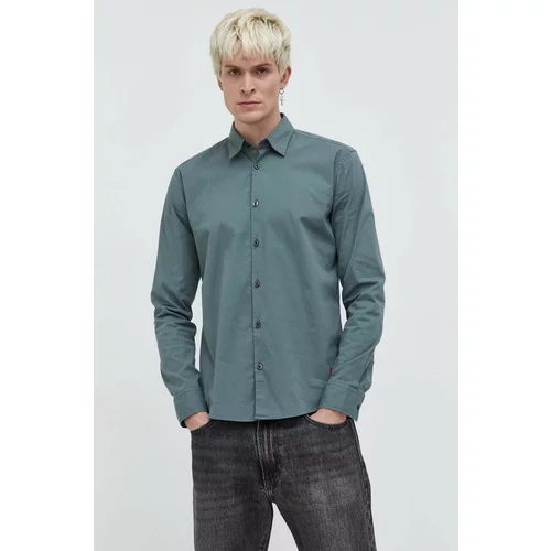 Hugo Košulja za muškarce, boja: zelena, slim, s klasičnim ovratnikom