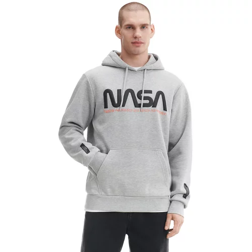 Cropp - Pulover s kapuco NASA - Svetlo siva
