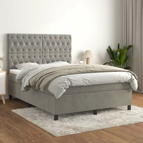  Box spring postelja z vzmetnico svetlo siva 140x200 cm žamet, (20790671)