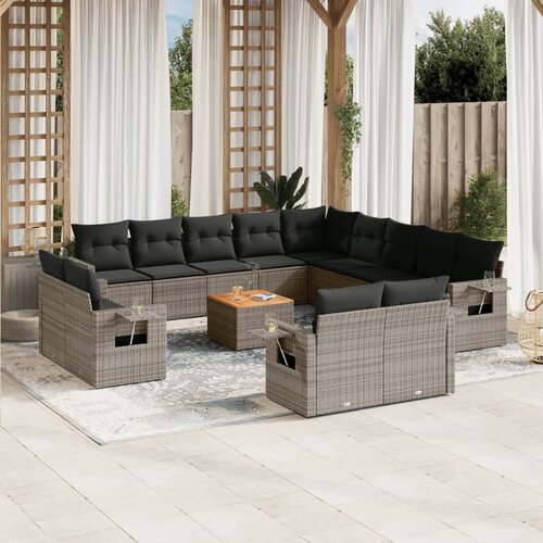 vidaXL 14-dijelni set vrtnih sofa od poliratana s jastucima sivi Cijene