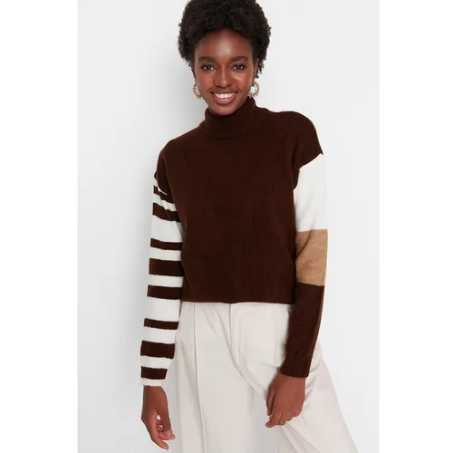 Trendyol Brown Sleeve Detailed Knitwear Sweater