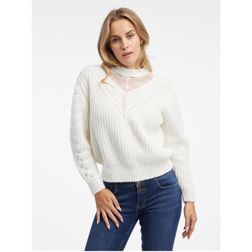 Orsay Women's Cream Sweater with Lace - Women Cene