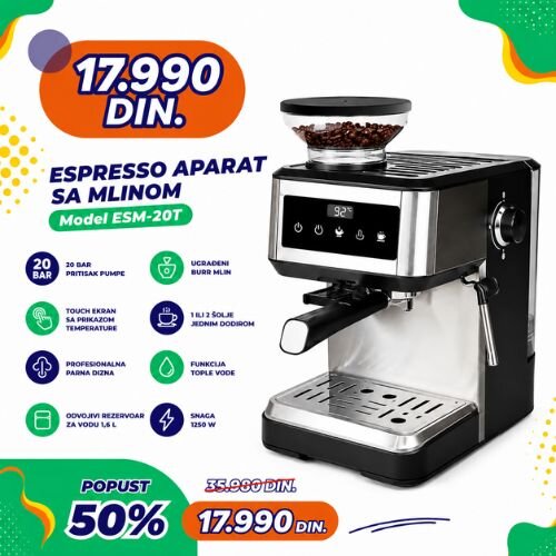 Zotrix Espresso aparat sa mlinom 2u1 ESM-20T Cene