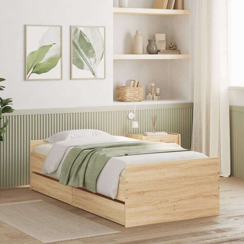 vidaXL Okvir kreveta s ladicama boja hrasta 90x200 cm Cene