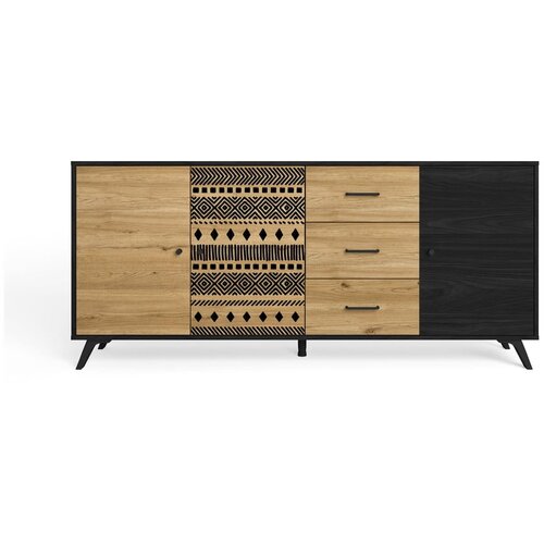 Marckeric Crna/natur niska komoda u dekoru hrasta 181x81 cm Africa - Slike
