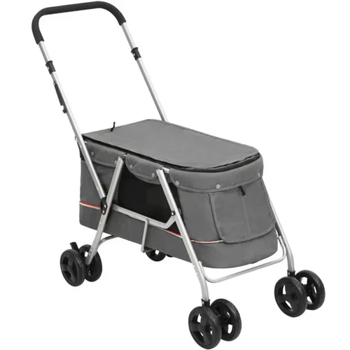  Zložljiv pasji voziček siv 100x49x96 cm laneno blago