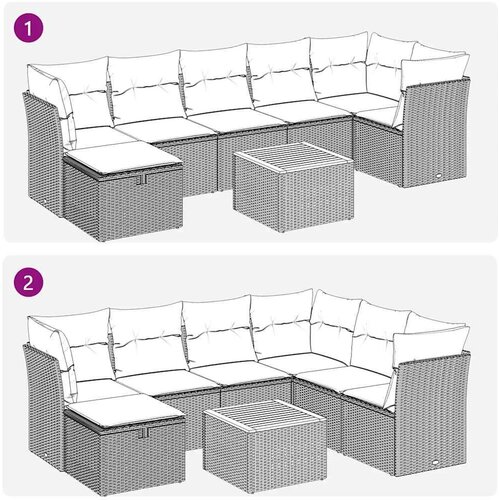 VidaXL 8-dijelni set vrtnih sofa od poliratana s jastucima bež Slike