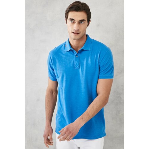 ALTINYILDIZ CLASSICS Men's Saxon Blue Slim Fit Slim Fit Polo Neck Cotton T-Shirt. Slike