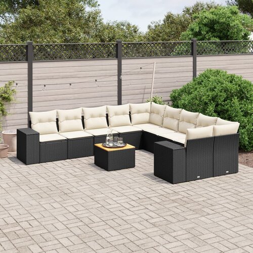 VidaXL 11-dijelni set vrtnih sofa od poliratana s jastucima crni Slike