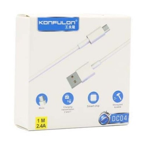 Konfulon usb kabal DC04 micro 1m 2.4A bela Slike