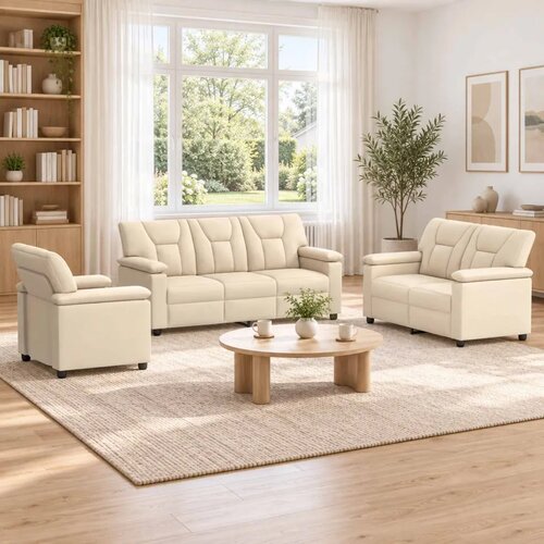  Set sofe 3 pcs Krem Umjetna koža - Krem 1-sjedalna + 2-sjedalna (120 cm) + 3-sjedalna Cijene