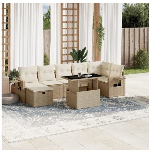 VidaXL 8-dijelni set vrtnih sofa od poliratana s jastucima bež Slike