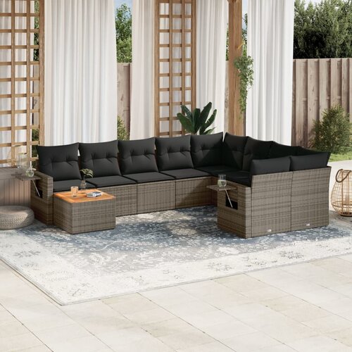 vidaXL 10-dijelni set vrtnih sofa od poliratana s jastucima sivi Cijene