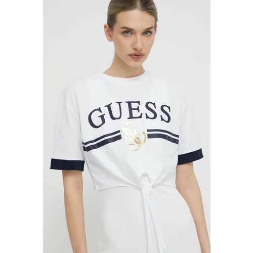 Guess pamučna majica za žene, boja: bijela