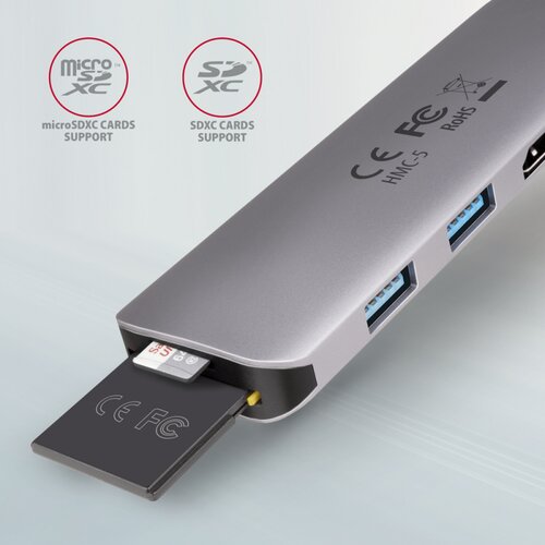 Axagon HMC-5 laptop dock /port replicator Wired USB 3.2 Gen 1 (3.1 Gen 1) Type-C Grey Slike