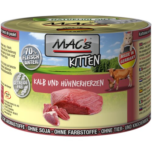 MAC's Varčno pakiranje MAC´s Cat 12 x 200 g - Kitten teletina & piščančja srca Cene
