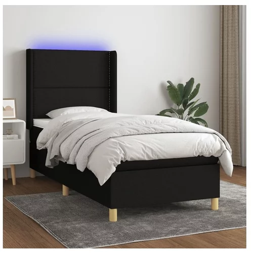  Box spring postelja z vzmetnico LED črna 90x200 cm blago