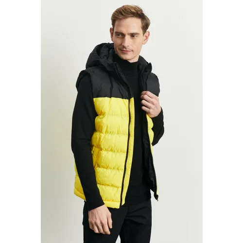 AC&Co / Altınyıldız Classics Men's Black-Yellow Standard Fit Normal Cut Hooded Inflatable Vest